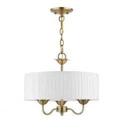 Edinburgh 3-Light Antique Brass Pendant Chandelier with Off-White Fabric Shade by Livex Lighting
