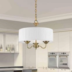 Edinburgh 3-Light Antique Brass Pendant Chandelier with Off-White Fabric Shade by Livex Lighting -Livex Lighting shop antique brass livex lighting chandeliers 41773 01 66 1000