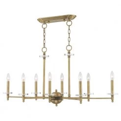 Bancroft 8 Light Antique Brass Linear Chandelier by Livex Lighting -Livex Lighting shop antique brass livex lighting chandeliers 42708 01 44 1000