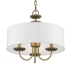 Brookdale 3-Light Antique Brass Pendant Chandelier with Fabric Shade by Livex Lighting -Livex Lighting shop antique brass livex lighting chandeliers 42983 01 4f 1000