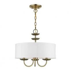 Brookdale 3-Light Antique Brass Pendant Chandelier with Fabric Shade by Livex Lighting
