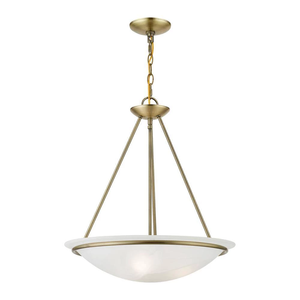 Newburgh 3-Light Antique Brass Pendant with White Alabaster Glass by Livex Lighting 5 Newburgh 3-Light Antique Brass Pendant with White Alabaster Glass by Livex Lighting - Image 5