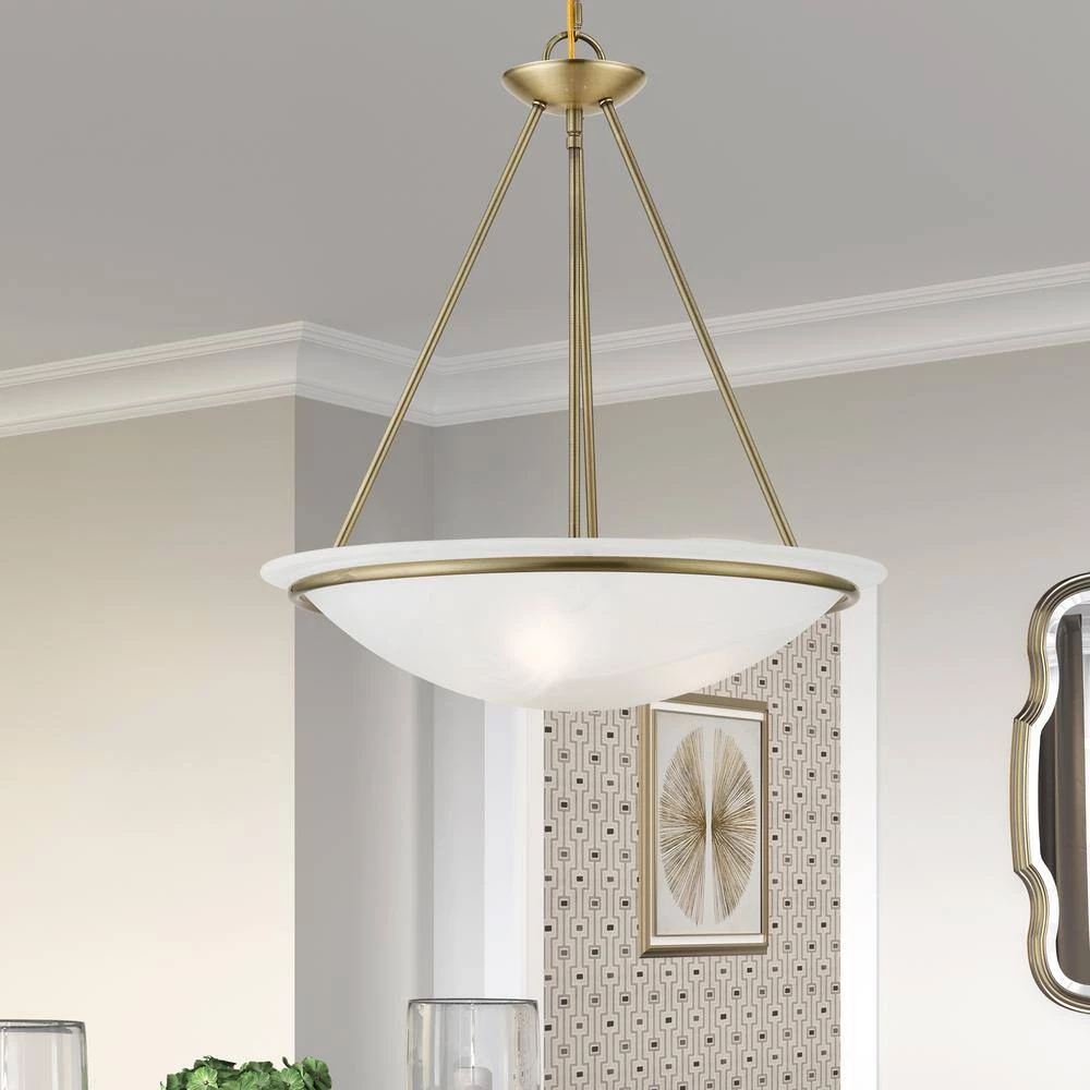 Newburgh 3-Light Antique Brass Pendant with White Alabaster Glass by Livex Lighting 9 Newburgh 3-Light Antique Brass Pendant with White Alabaster Glass by Livex Lighting - Image 9