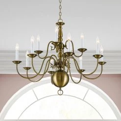 Williamsburgh 12-Light Antique Brass Chandelier by Livex Lighting -Livex Lighting shop antique brass livex lighting chandeliers 5014 01 fa 1000