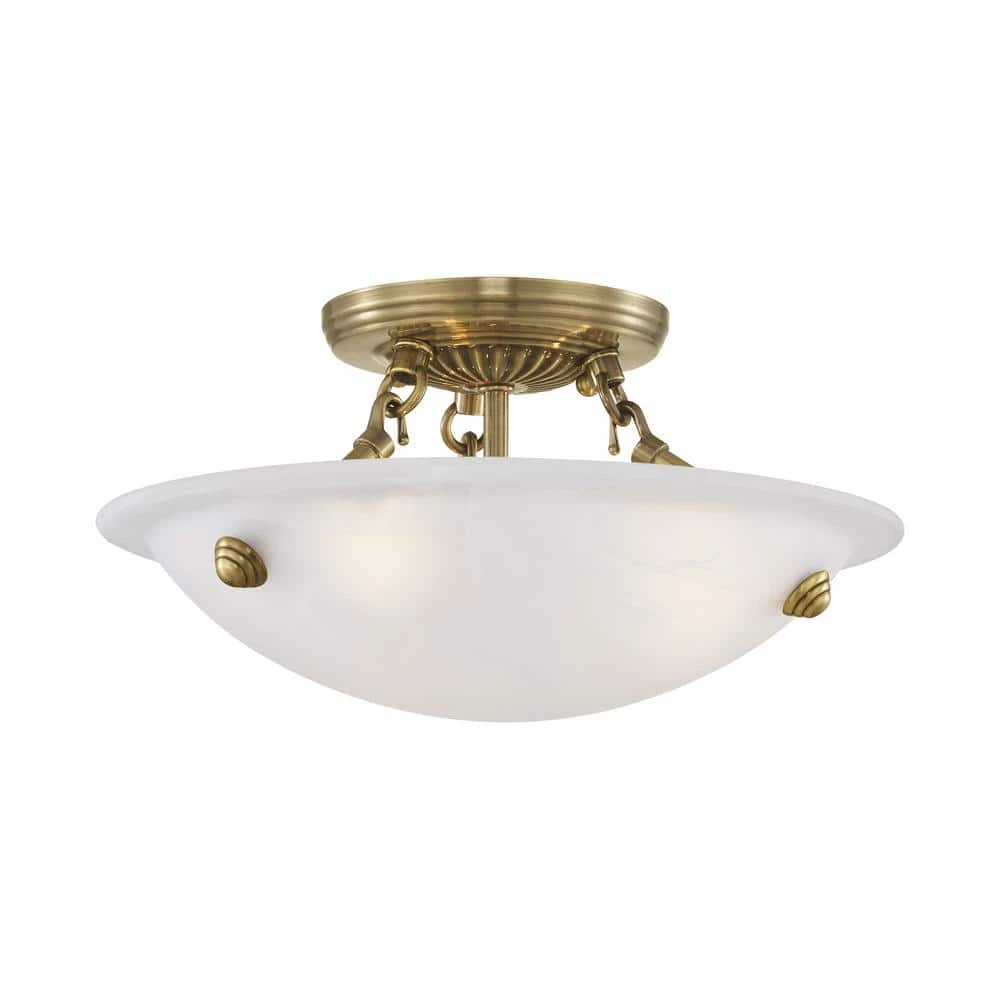 Oasis 3 Light Antique Brass Semi Flush Mount by Livex Lighting 9 Oasis 3 Light Antique Brass Semi Flush Mount by Livex Lighting - Image 9