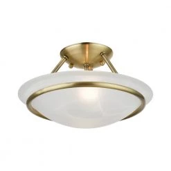 Newburgh 12 in. 2-Light Antique Brass Semi-Flush Mount with White Alabaster Glass by Livex Lighting -Livex Lighting shop antique brass livex lighting flush mount lights 4823 01 1f 1000