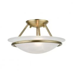 Newburgh 12 in. 2-Light Antique Brass Semi-Flush Mount with White Alabaster Glass by Livex Lighting