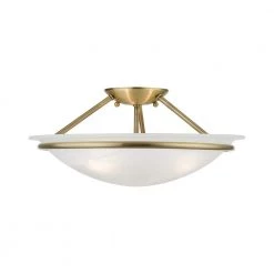 Newburgh 16 in. 3-Light Antique Brass Semi-Flush Mount with White Alabaster Glass by Livex Lighting -Livex Lighting shop antique brass livex lighting flush mount lights 4824 01 4f 1000
