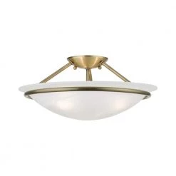 Newburgh 16 in. 3-Light Antique Brass Semi-Flush Mount with White Alabaster Glass by Livex Lighting