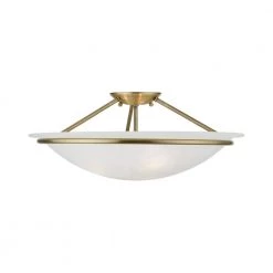 Newburgh 20 in. 3-Light Antique Brass Semi-Flush Mount with White Alabaster Glass by Livex Lighting -Livex Lighting shop antique brass livex lighting flush mount lights 4825 01 4f 1000