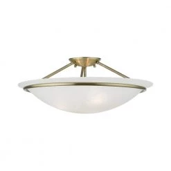 Newburgh 20 in. 3-Light Antique Brass Semi-Flush Mount with White Alabaster Glass by Livex Lighting