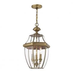 Monterey 3-Light Antique Brass Hardwired Outdoor Pendant Light by Livex Lighting -Livex Lighting shop antique brass livex lighting outdoor chandeliers 2355 01 4f 1000