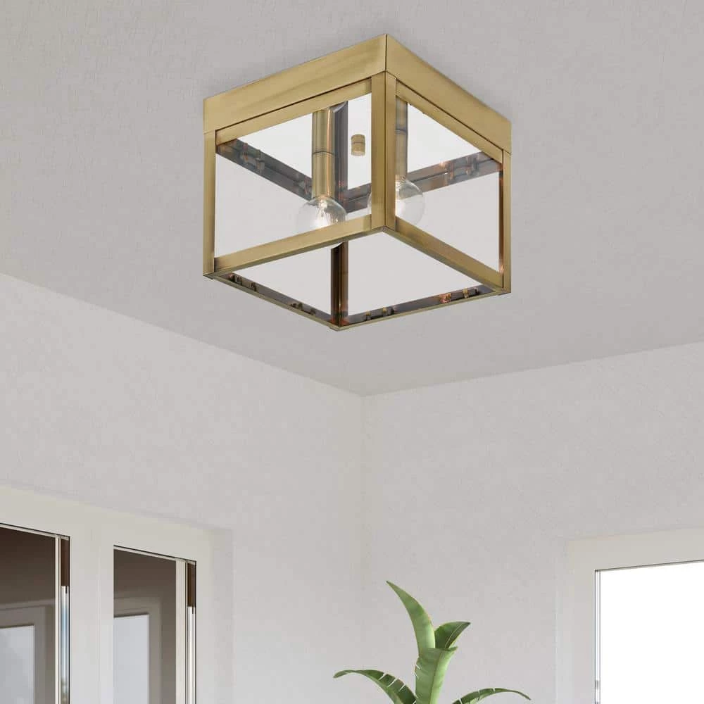 Nyack 2-Light Antique Brass Outdoor Flush Mount by Livex Lighting 3 Nyack 2-Light Antique Brass Outdoor Flush Mount by Livex Lighting - Image 3