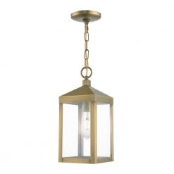 Nyack 1 Light Antique Brass Outdoor Pendant Lantern by Livex Lighting -Livex Lighting shop antique brass livex lighting outdoor pendant lights 20591 01 76 1000