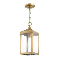 Nyack 1 Light Antique Brass Outdoor Pendant Lantern by Livex Lighting -Livex Lighting shop antique brass livex lighting outdoor pendant lights 20591 01 fa 1000