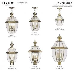 Monterey 1 Light Antique Brass Outdoor Pendant Lantern by Livex Lighting -Livex Lighting shop antique brass livex lighting outdoor pendant lights 2152 01 d4 1000