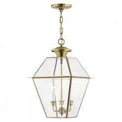 Westover 3 Light Antique Brass Outdoor Pendant Lantern by Livex Lighting