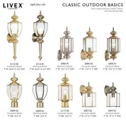 Classic 1-Light Antique Brass Hardwired Outdoor Coach Wall Lantern Sconce by Livex Lighting -Livex Lighting shop antique brass livex lighting outdoor sconces 2007 01 1d 1000