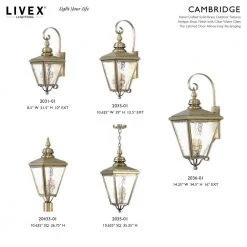 Cambridge 2 Light Antique Brass Outdoor Wall Sconce by Livex Lighting -Livex Lighting shop antique brass livex lighting outdoor sconces 2031 01 76 1000