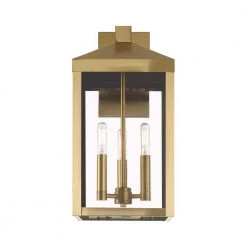 Nyack 3-Light Antique Brass Hardwired Outdoor Wall Lantern Sconce by Livex Lighting -Livex Lighting shop antique brass livex lighting outdoor sconces 20584 01 4f 1000