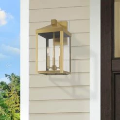 Nyack 3-Light Antique Brass Hardwired Outdoor Wall Lantern Sconce by Livex Lighting -Livex Lighting shop antique brass livex lighting outdoor sconces 20584 01 66 1000