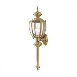 Outdoor Basics 1 Light Antique Brass Outdoor Wall Sconce by Livex Lighting -Livex Lighting shop antique brass livex lighting outdoor sconces 2112 01 4f 1000
