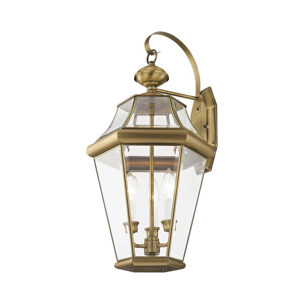 Georgetown 3 Light Antique Brass Outdoor Wall Sconce by Livex Lighting 7 Georgetown 3 Light Antique Brass Outdoor Wall Sconce by Livex Lighting - Image 7