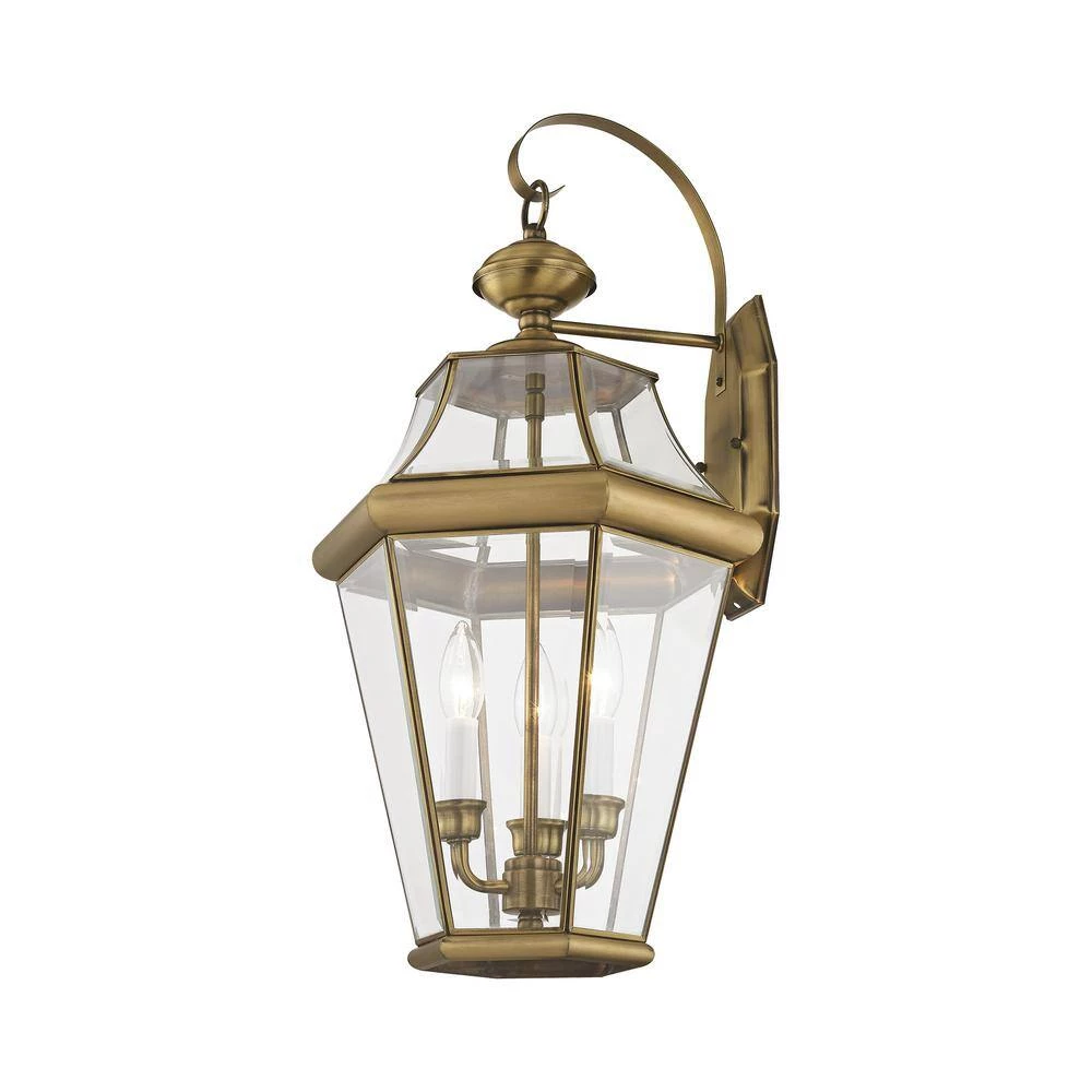 Georgetown 3 Light Antique Brass Outdoor Wall Sconce by Livex Lighting 6 Georgetown 3 Light Antique Brass Outdoor Wall Sconce by Livex Lighting - Image 6