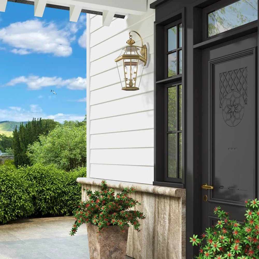 Georgetown 3 Light Antique Brass Outdoor Wall Sconce by Livex Lighting 2 Georgetown 3 Light Antique Brass Outdoor Wall Sconce by Livex Lighting - Image 2