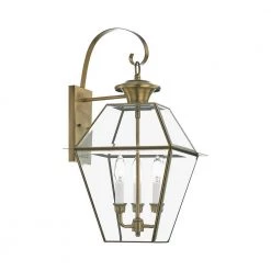 Westover 3 Light Antique Brass Outdoor Wall Sconce by Livex Lighting -Livex Lighting shop antique brass livex lighting outdoor sconces 2381 01 fa 1000