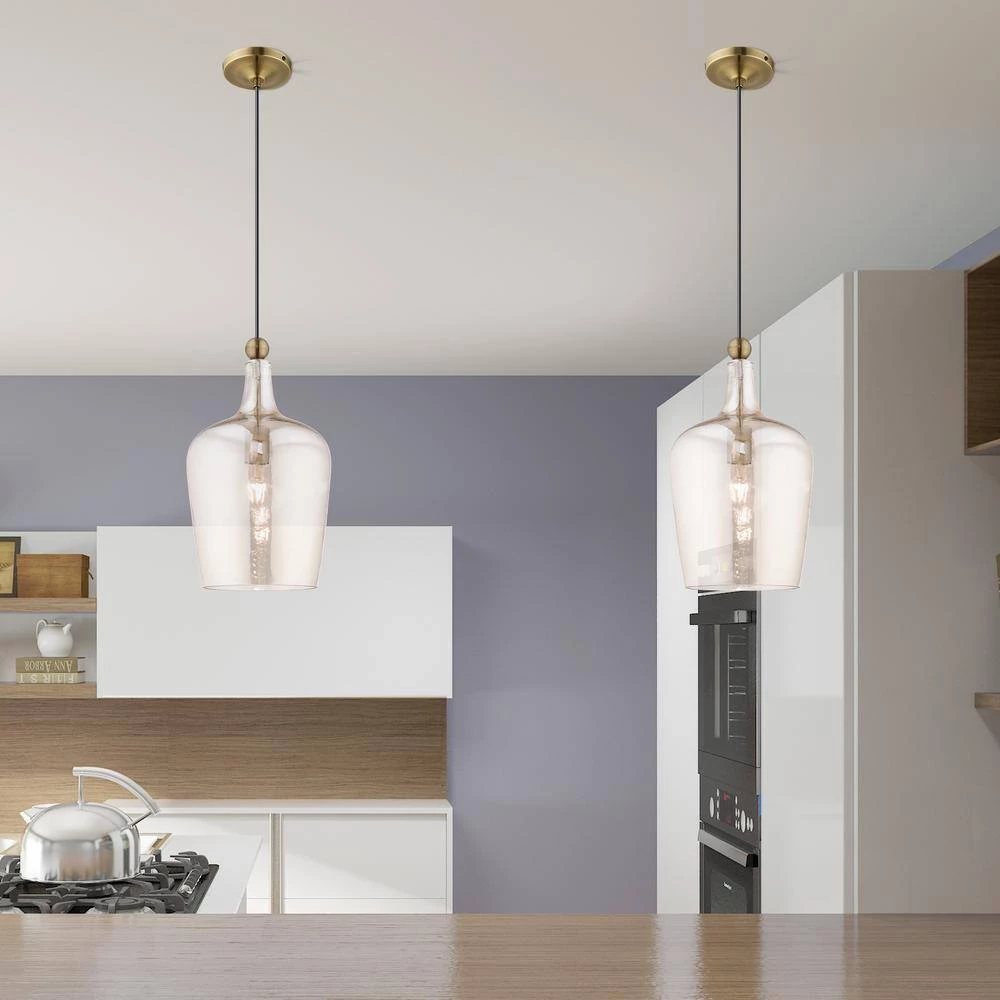 Art Glass Mini Pendants 1 Light Antique Brass Mini Pendant by Livex Lighting 3 Art Glass Mini Pendants 1 Light Antique Brass Mini Pendant by Livex Lighting - Image 3