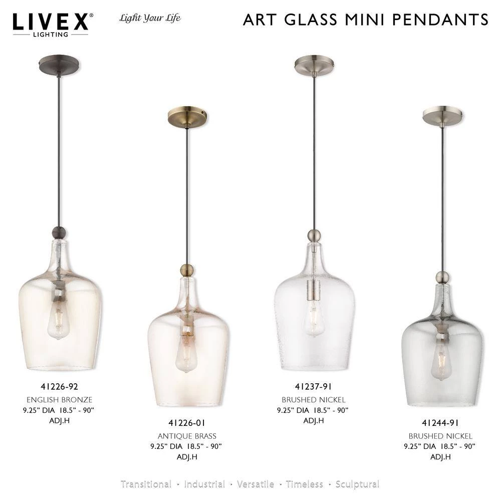 Art Glass Mini Pendants 1 Light Antique Brass Mini Pendant by Livex Lighting 10 Art Glass Mini Pendants 1 Light Antique Brass Mini Pendant by Livex Lighting - Image 10