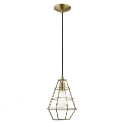 Geometric Shade Mini Pendants 1 Light Antique Brass Mini Pendant by Livex Lighting