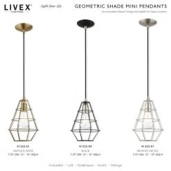 Geometric Shade Mini Pendants 1 Light Antique Brass Mini Pendant by Livex Lighting -Livex Lighting shop antique brass livex lighting pendant lights 41322 01 d4 1000