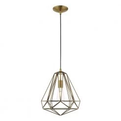Geometric Shade Mini Pendants 1 Light Antique Brass Mini Pendant by Livex Lighting
