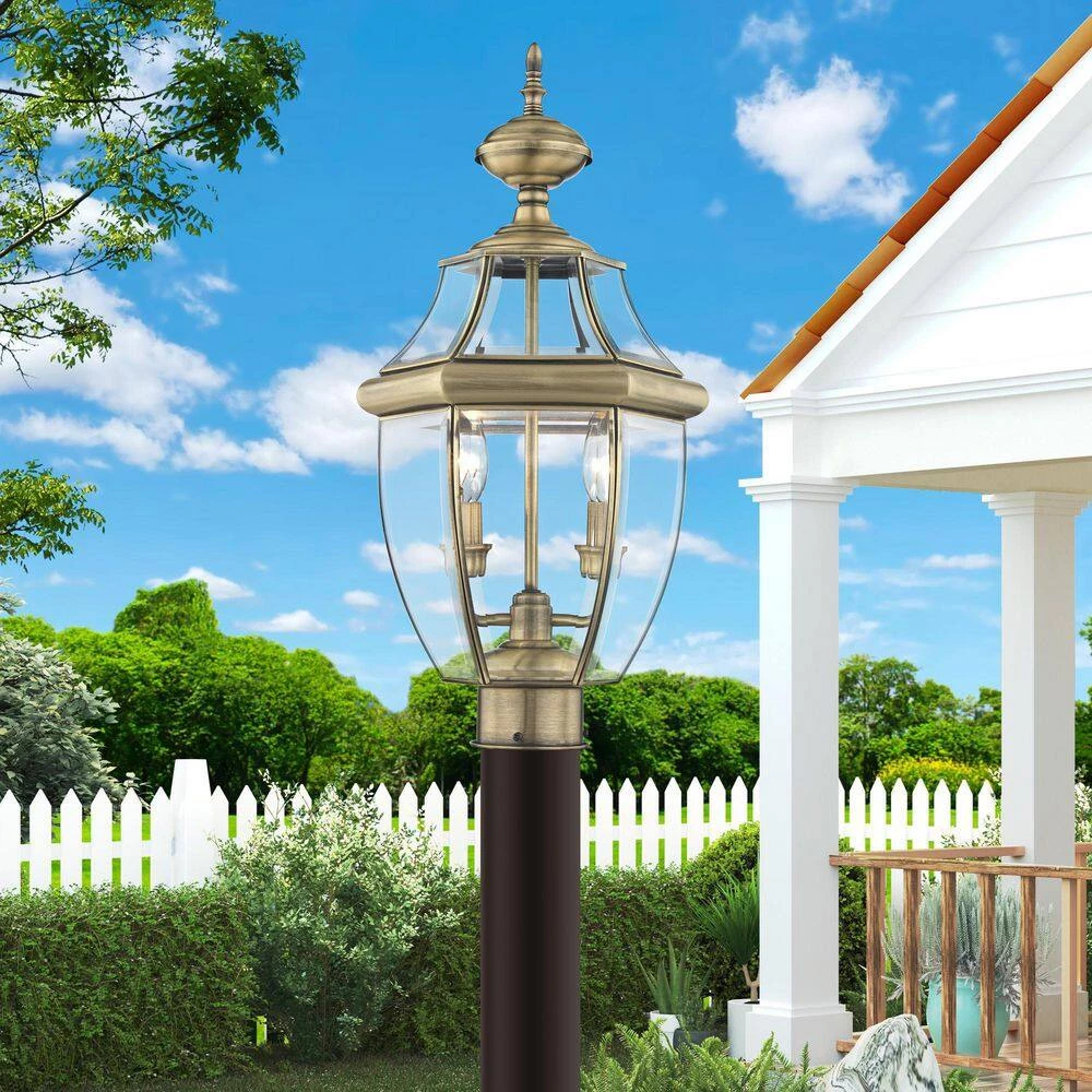 Monterey 2 Light Antique Brass Outdoor Post Top Lantern by Livex Lighting 2 Monterey 2 Light Antique Brass Outdoor Post Top Lantern by Livex Lighting - Image 2