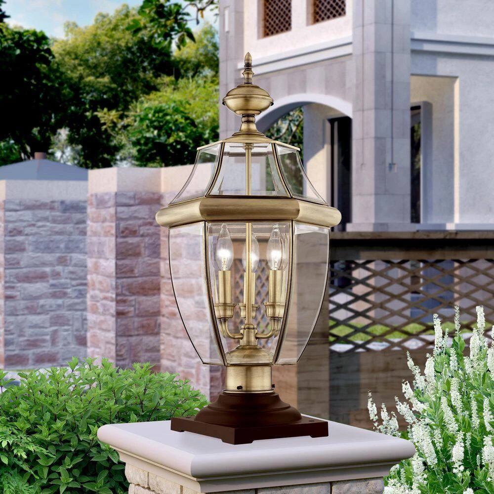 Monterey 3 Light Antique Brass Outdoor Post Top Lantern by Livex Lighting 2 Monterey 3 Light Antique Brass Outdoor Post Top Lantern by Livex Lighting - Image 2