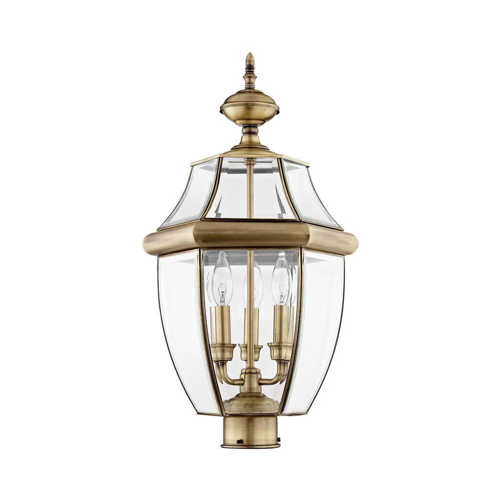 Monterey 3 Light Antique Brass Outdoor Post Top Lantern by Livex Lighting 4 Monterey 3 Light Antique Brass Outdoor Post Top Lantern by Livex Lighting - Image 4