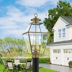 Westover 3 Light Antique Brass Outdoor Post Top Lantern by Livex Lighting -Livex Lighting shop antique brass livex lighting post lanterns 2384 01 1d 1000