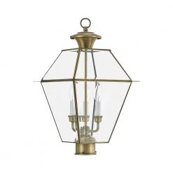 Westover 3 Light Antique Brass Outdoor Post Top Lantern by Livex Lighting -Livex Lighting shop antique brass livex lighting post lanterns 2384 01 c3 1000