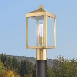 Nyack 1 Light Antique Brass Outdoor Post Top Lantern by Livex Lighting -Livex Lighting shop antique brass livex lighting post light sets 20590 01 1d 1000