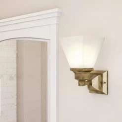 Mission 1 Light Antique Brass Wall Sconce by Livex Lighting -Livex Lighting shop antique brass livex lighting vanity lighting 1031 01 a0 1000