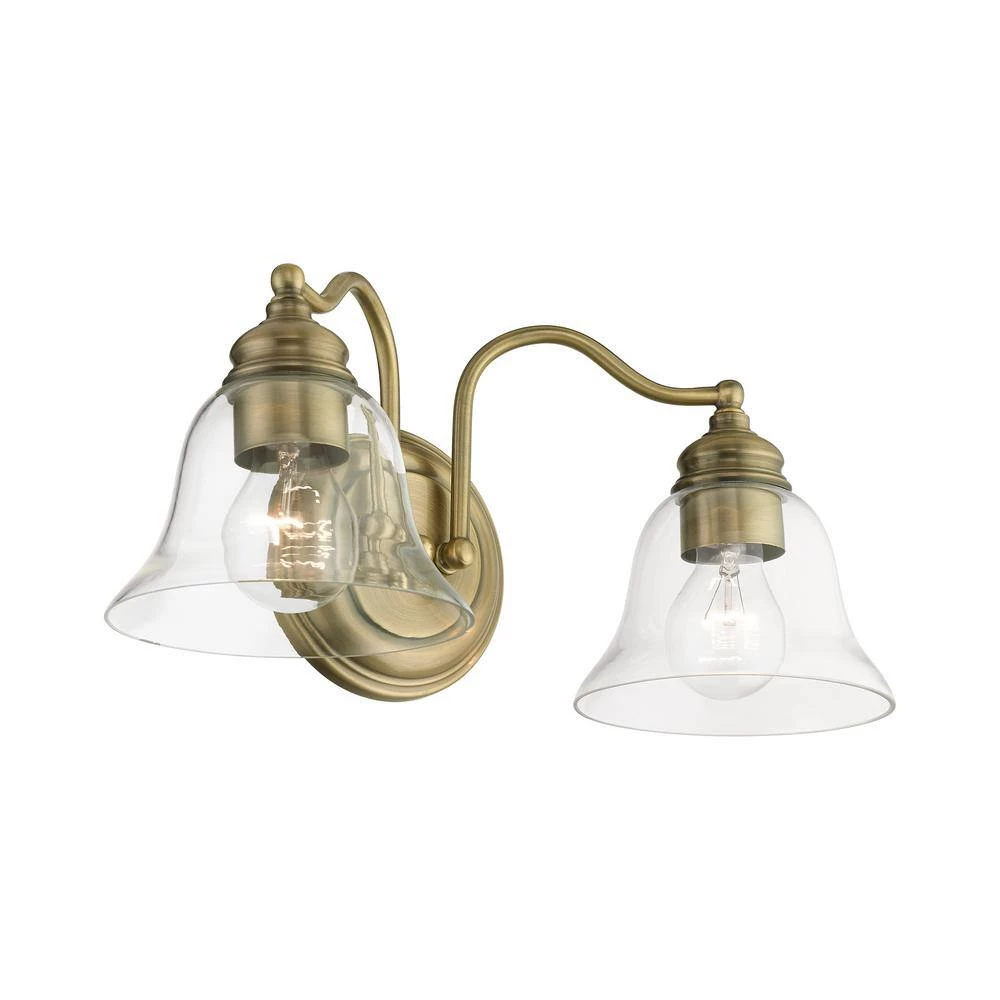 Moreland 15.25 in. 2-Light Antique Brass Vanity Light with Clear Glass by Livex Lighting 6 Moreland 15.25 in. 2-Light Antique Brass Vanity Light with Clear Glass by Livex Lighting - Image 6