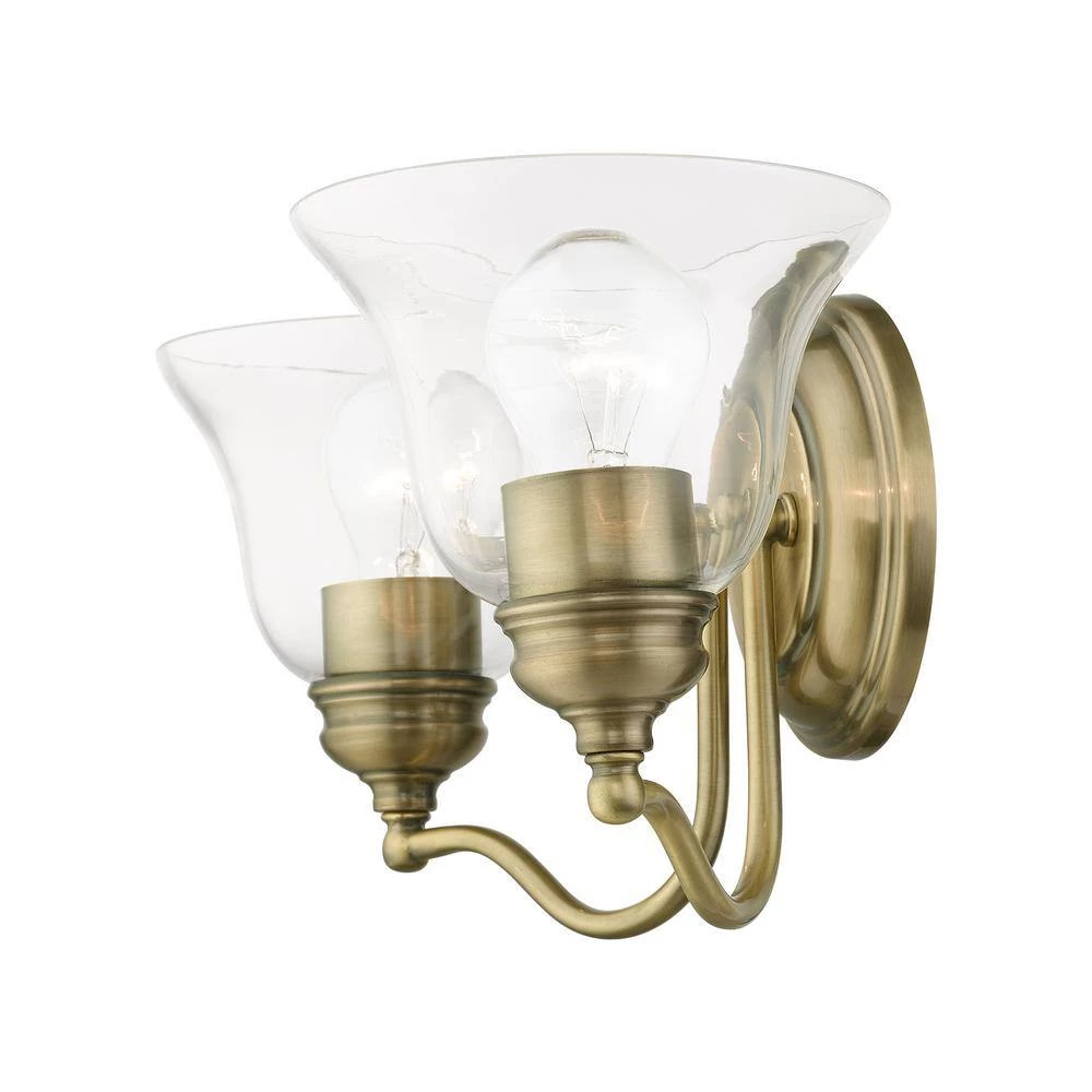 Moreland 15.25 in. 2-Light Antique Brass Vanity Light with Clear Glass by Livex Lighting 7 Moreland 15.25 in. 2-Light Antique Brass Vanity Light with Clear Glass by Livex Lighting - Image 7