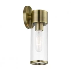 Banca 1-Light Antique Brass ADA Wall Sconce with Clear Glass by Livex Lighting -Livex Lighting shop antique brass livex lighting vanity lighting 17281 01 4f 1000