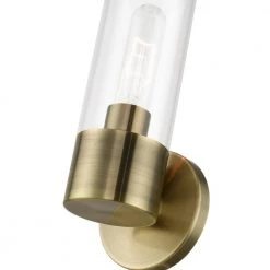 Banca 1-Light Antique Brass ADA Wall Sconce with Clear Glass by Livex Lighting -Livex Lighting shop antique brass livex lighting vanity lighting 17281 01 fa 1000
