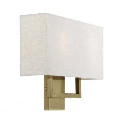 Pierson 16 in. 2-Light Antique Brass ADA Sconce with Oatmeal Color Fabric Shade by Livex Lighting -Livex Lighting shop antique brass livex lighting vanity lighting 50995 01 4f 1000