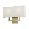 Pierson 16 in. 2-Light Antique Brass ADA Sconce with Oatmeal Color Fabric Shade by Livex Lighting
