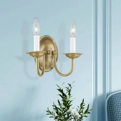 Home Basics 2 Light Antique Brass Wall Sconce by Livex Lighting -Livex Lighting shop antique brass livex lighting wall sconces 4152 01 40 1000