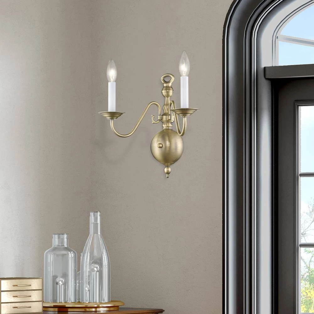 Williamsburgh 2 Light Antique Brass Wall Sconce by Livex Lighting 3 Williamsburgh 2 Light Antique Brass Wall Sconce by Livex Lighting - Image 3